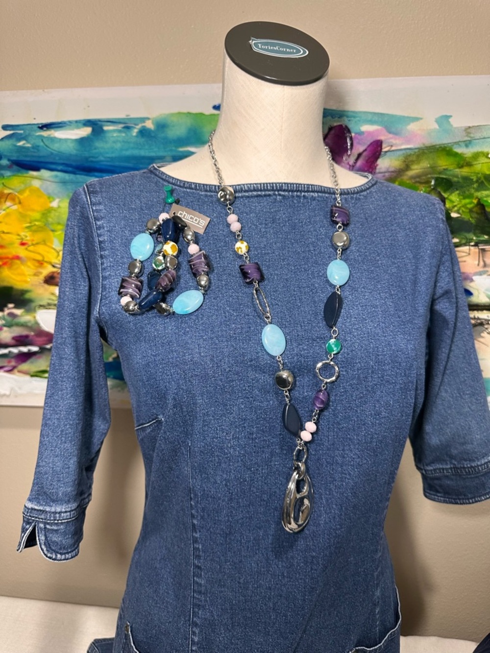 Chicos Multi-Color Beaded Long Necklace with Matching Bracelet
